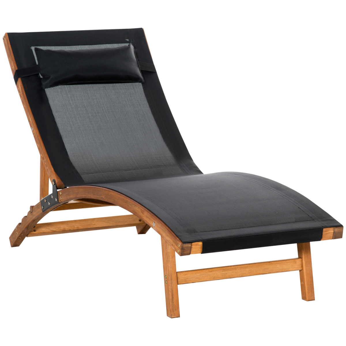 Outsunny Adjustable Ergonomic Garden Sun Lounger with Pillow & Texteline Seat – Outdoor Chaise, Black