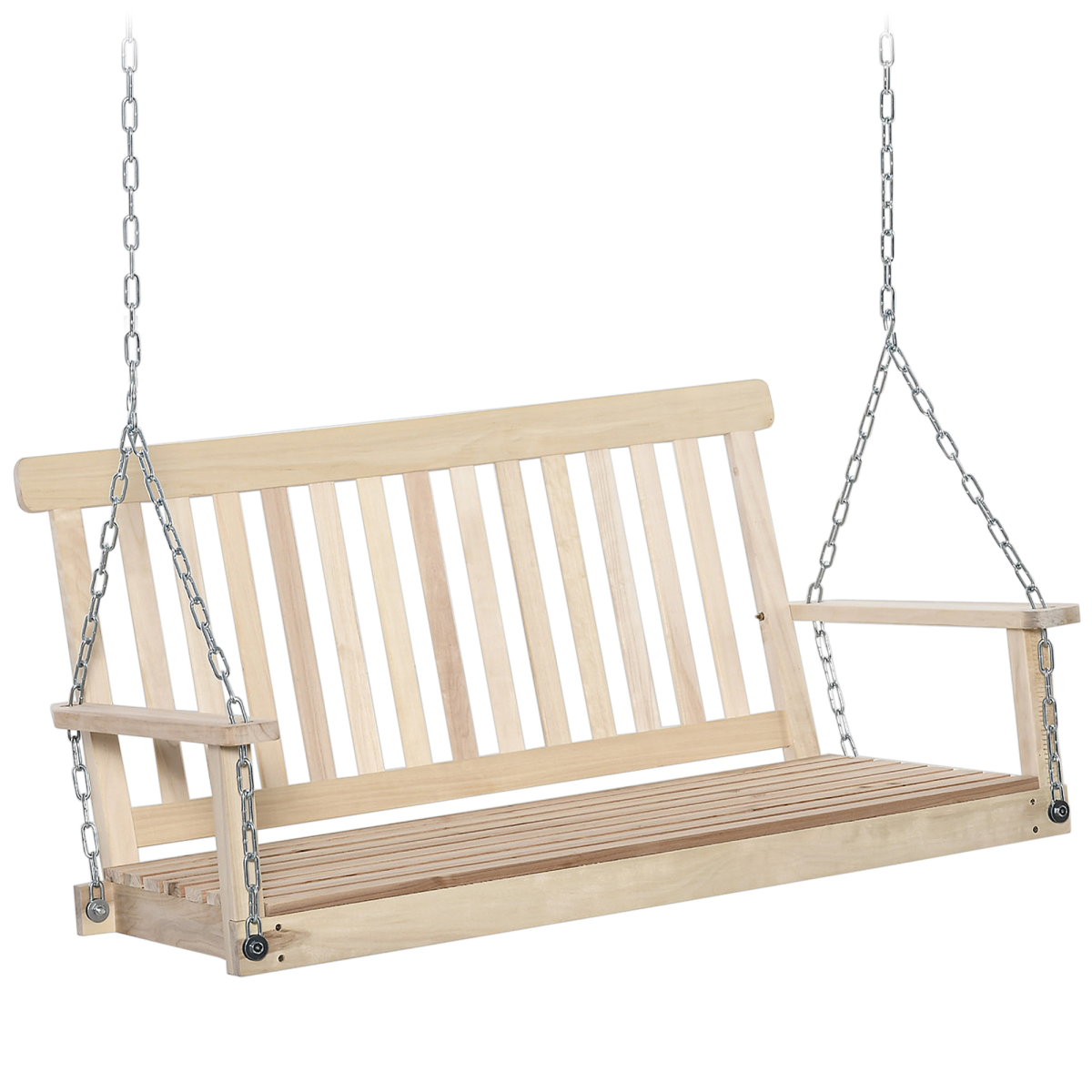 Outsunny 2-Seater Wooden Porch Swing Chair with Hanging Chains – Fir Wood Garden Swing Bench