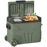 Outsunny 45L Camping Fridge Freezer with Dual Zones, DC & AC Power and LED Panel – Car Fridge, Green