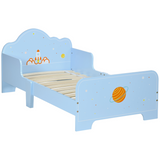 ZONEKIZ Toddler Bed with Space-Themed Rocket and Planet Patterns and Side Rails – Ages 3-6