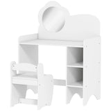 AIYAPLAY Kids Dressing Table with Mirror and Stool – 2-in-1 Vanity Table with Shelves for Ages 3-8, White