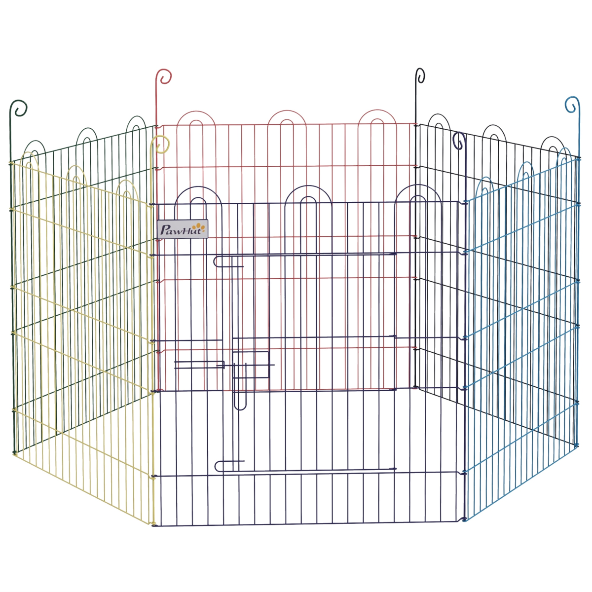 PawHut Multicolour Pet Playpen with Door, 6 Shapeable Panels – Dog, Puppy and Small Animal Crate
