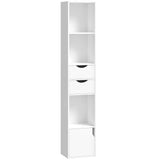 HOMCOM 158 cm Slim Bookcase with 2 Drawers, Cabinet and Adjustable Shelf – Space-Saving Bookshelf, White