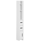 kleankin Freestanding Bathroom Cabinet with 3 Open Shelves and 3 Cupboards – Slim Storage, White
