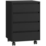HOMCOM Four-Drawer Office Filing Cabinet with Wheels and Anti-Tipping Straps – Under Desk Storage, Black