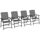 Outsunny Set of 4 Foldable Rattan Garden Chairs with Armrests and Steel Frame – Patio Seating, Grey