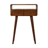 Artisan Furniture Solid Wood Mini Curved Console Table with 2 Drawers & Open Slot – Chestnut, Brown