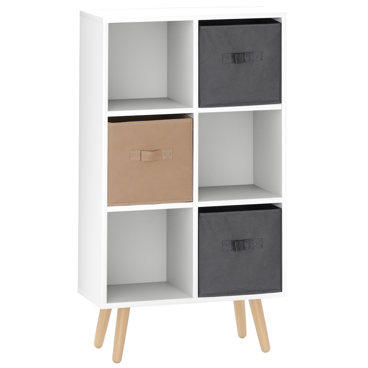 HOMCOM Freestanding 6 Cube Storage Bookcase with 3 Fabric Drawers – Bedroom, Dining Room, Office, White