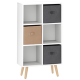 HOMCOM Freestanding 6 Cube Storage Bookcase with 3 Fabric Drawers – Bedroom, Dining Room, Office, White