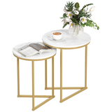 HOMCOM Nesting Coffee Table Set of 2 with Marble-Effect Tops and Gold-Tone Metal Frame – Living Room Side Tables