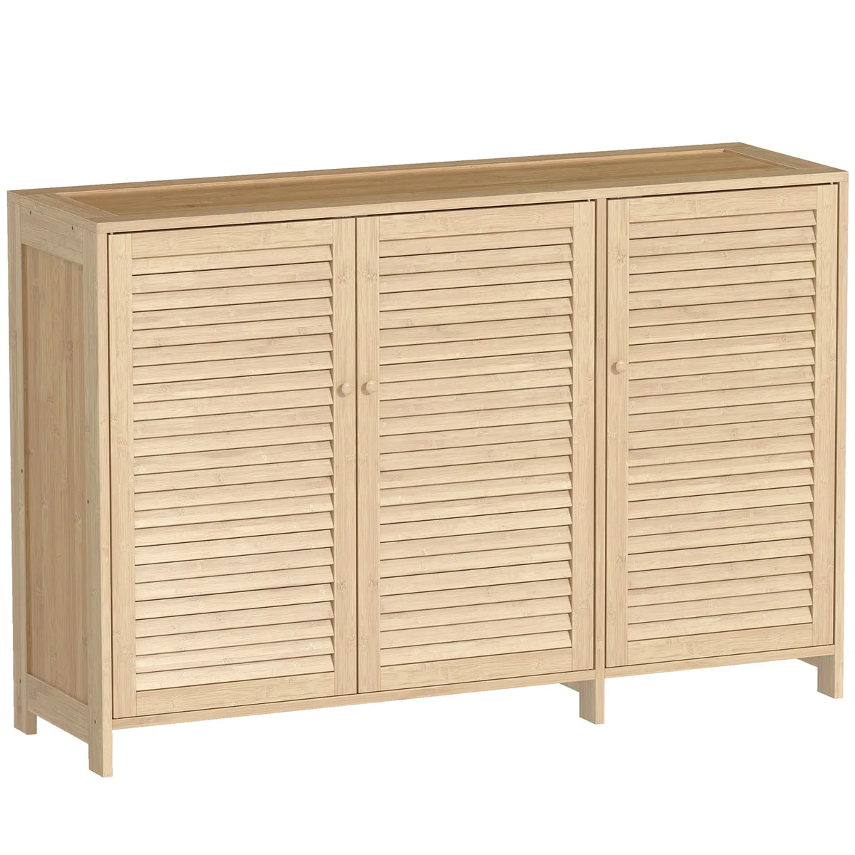HOMCOM Bamboo Shoe Cabinet with Louvred Doors and Adjustable Shelves – Holds 18 Pairs, Natural