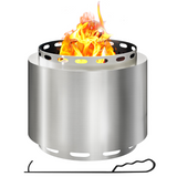 Outsunny Smokeless Wood Burning Fire Pit with Secondary Combustion & Poker, 48.5cm Stainless Steel – Garden Patio Heater, Silver