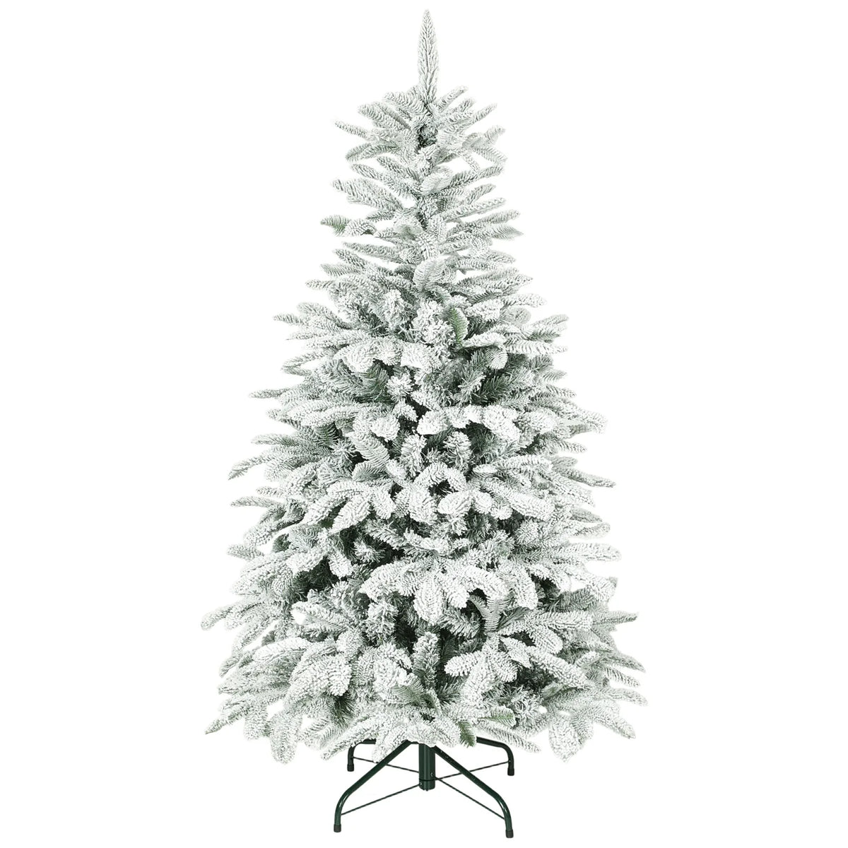 HOMCOM 5ft Artificial Flocked Christmas Tree with 717 Branches – Hinged Xmas Tree, Foldable Metal Stand