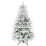 HOMCOM 5ft Artificial Flocked Christmas Tree with 717 Branches – Hinged Xmas Tree, Foldable Metal Stand