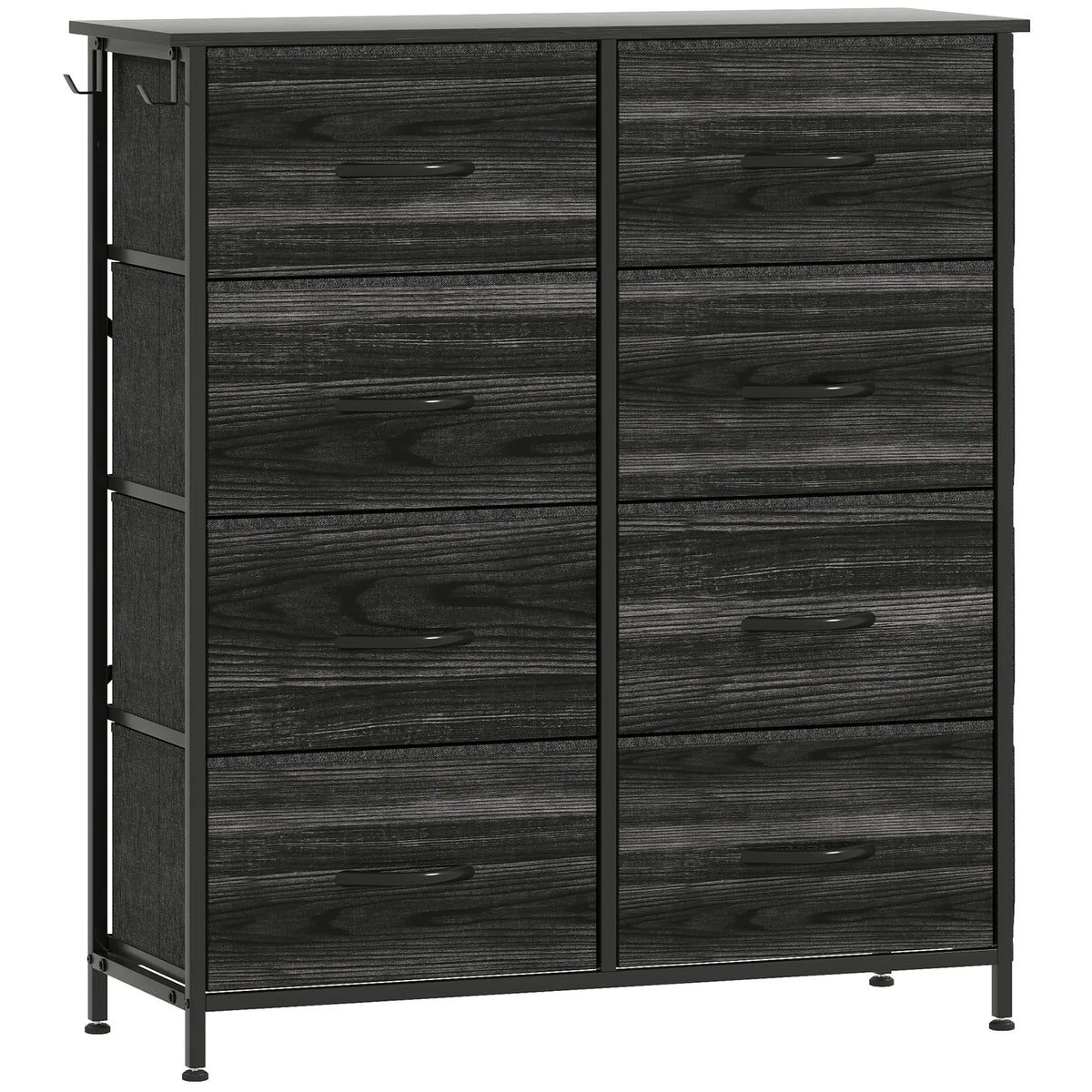 HOMCOM Eight Fabric Drawer Chest with Steel Frame, Pockets and Anti-Tipping Kit – Bedroom Storage, Black