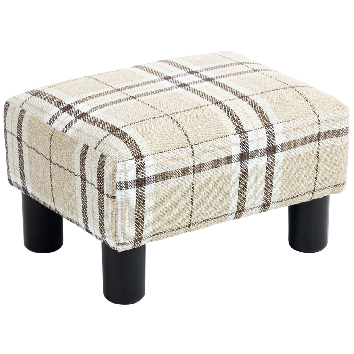 HOMCOM Linen Fabric Footstool Ottoman Cube with Padded Seat and Wooden Frame – Bedroom Stool, Multi-Colour