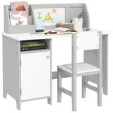HOMCOM Kids Table and Chair Set with Whiteboard and Storage – 2-Piece MDF and Pinewood Study Desk, Grey