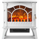 HOMCOM 3-Sided Glass Electric Fireplace Stove with 1000W/2000W Settings and Flame Effect – White