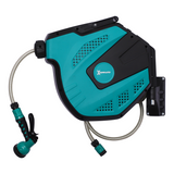 DURHAND 15m Water Hose Reel with Auto Rewind, 7 Watering Patterns & Swivel Bracket – Garden Hose, Black/Green