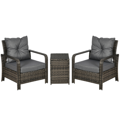 Outsunny Grey PE Rattan Garden Sofa Set - front view
