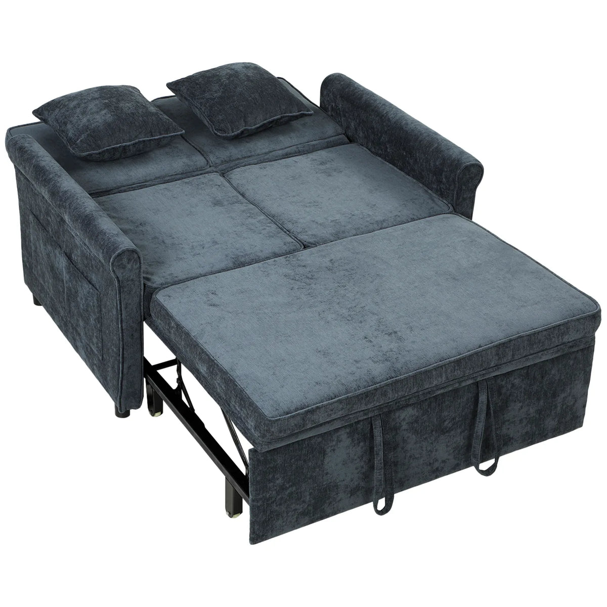 HOMCOM 2 Seater 3-in-1 Sofa Bed with 5-Position Adjustable Backrest – Pull Out Chenille Sleeper, Dark Blue