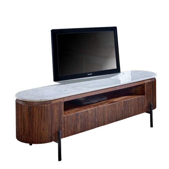 Opal large mango wood TV stand with marble top