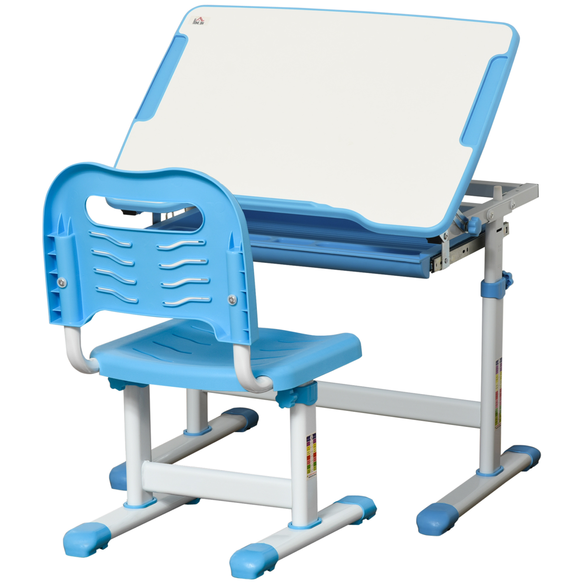 Kids Desk and Chair Set with Adjustable Height, Tiltable Top, Drawer, Pen Slots and Hook – Ages 6–12