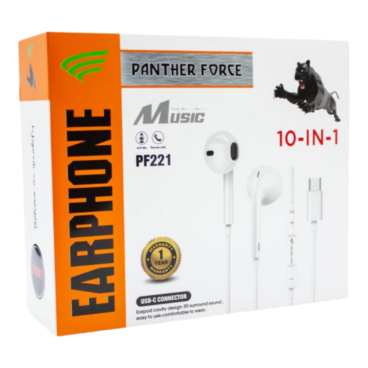 Panther Force C-Type Handsfree USB-C Wired Earphones – High-Quality Sound, Earbuds for USB-C Devices
