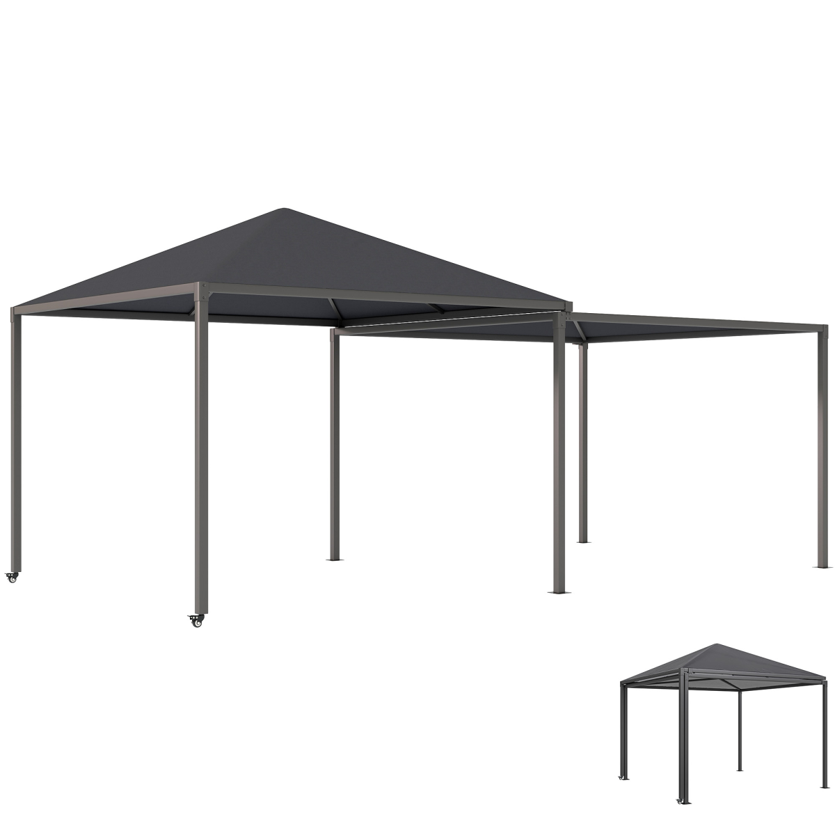 Outsunny 3 x 3m Garden Gazebo with Extendable Awning, Wheels & UPF30+ Canopy – Patio Shelter, Dark Grey