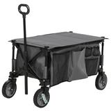 Outsunny Folding Garden Trolley with Folding Board and Carrying Bag – Collapsible Steel Camping Cart, Grey
