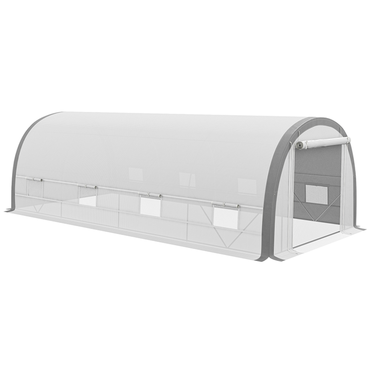 Outsunny 6 x 3m Polytunnel Greenhouse Kit with Mesh Door, Side Windows and 15 Plant Labels – Galvanised Steel, White