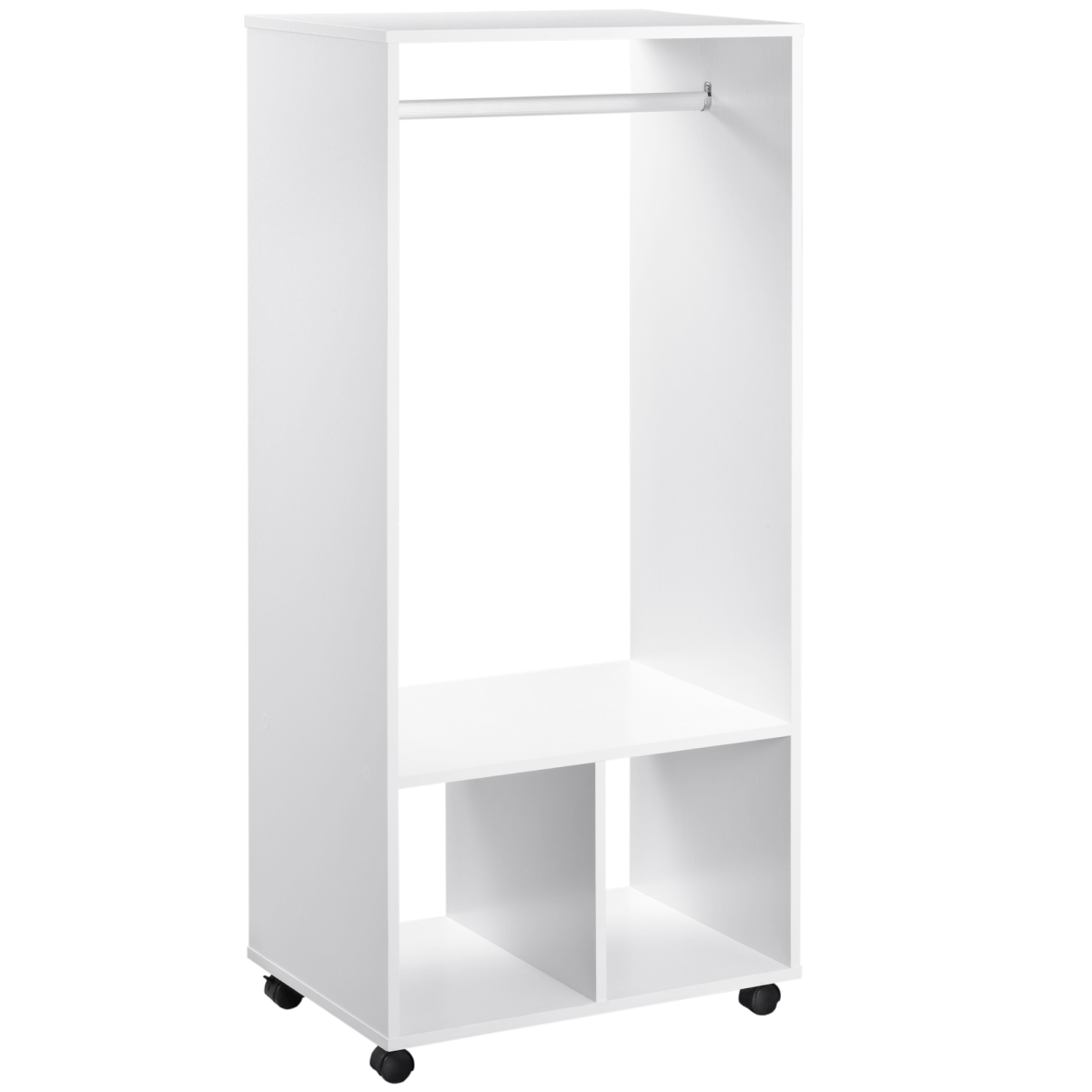 Open Wardrobe Clothes Rail with Hanging Rod, Shelves and 4 Lockable Wheels – Bedroom Storage, White