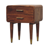 Artisan Furniture Solid Wood Astor 2-Drawer Nightstand with Brass Handles – Mid-Century Bedside, Roasted Almond