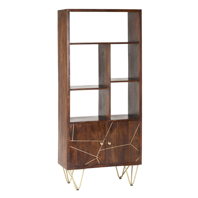 Large 2 door bookcase with dark gold inlay