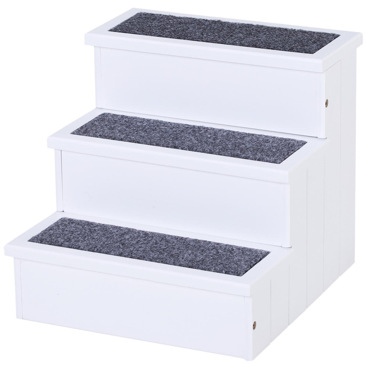 PawHut 3-Step Wooden Pet Stairs with Hidden Storage and Carpet Panels – Dog Steps for Bed and Sofa