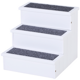 PawHut 3-Step Wooden Pet Stairs with Hidden Storage and Carpet Panels – Dog Steps for Bed and Sofa