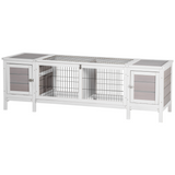 PawHut Indoor Rabbit Hutch with Separable Rooms and Slide-Out Tray – Guinea Pig Cage & Bunny Run, Grey