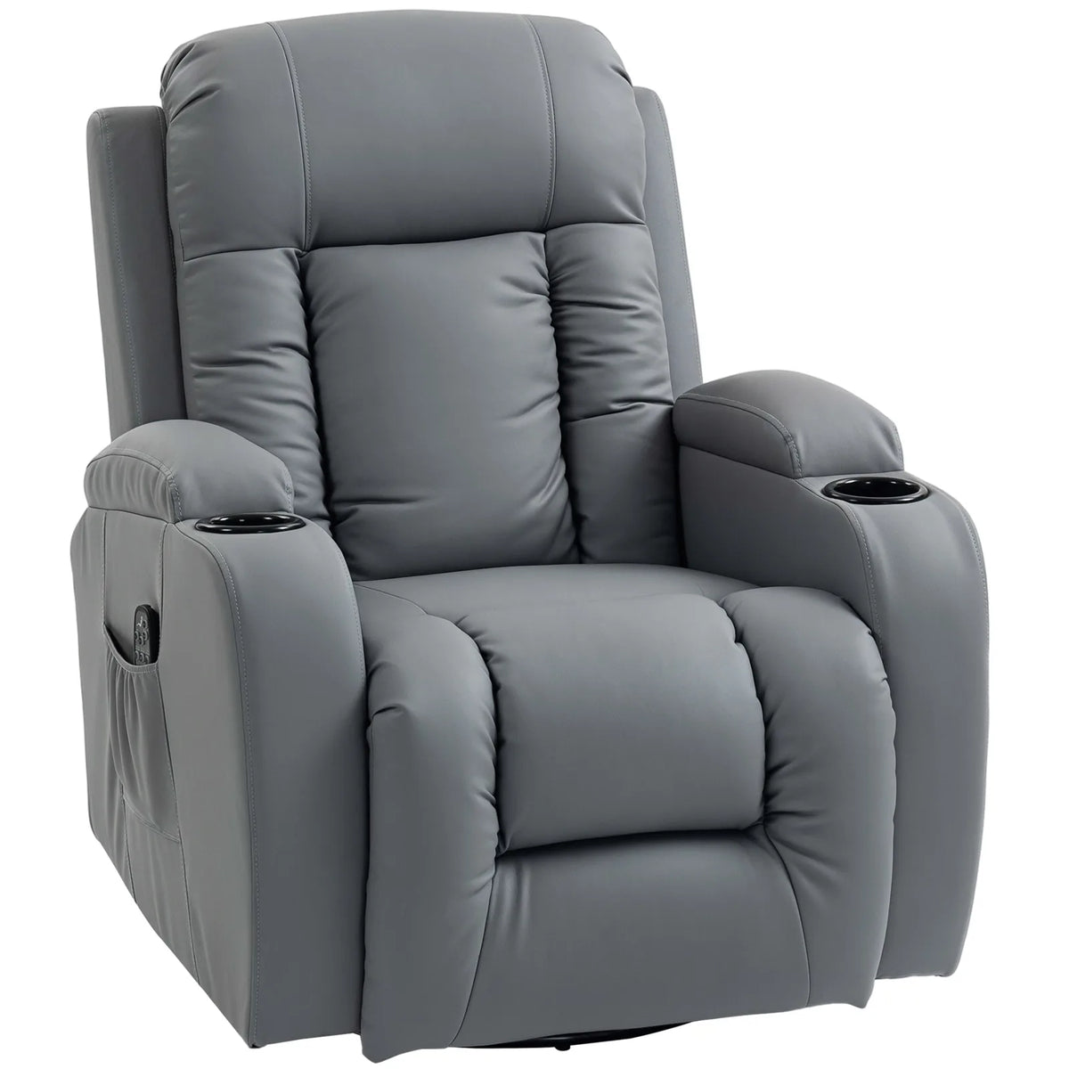 HOMCOM Massage Recliner Armchair with 8-Point Vibration, Lumbar Heat & Swivel Rocking Seat – PU Leather Recliner Chair, Grey