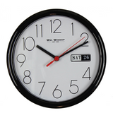 Widdop Day/Date Wall Clock 5177B, 8.5 Inch Round with Black Case and White Dial