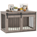 PawHut Dog Crate Furniture with Removable Cushion for Large Dogs – Side Table Cage, Brown