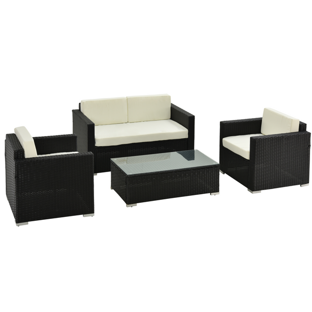 Outsunny 4-piece rattan sofa set in steel black, front view