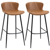 HOMCOM Set of 2 Retro Bar Stools with Back, Footrest & Steel Legs – PU Leather Bar Chairs