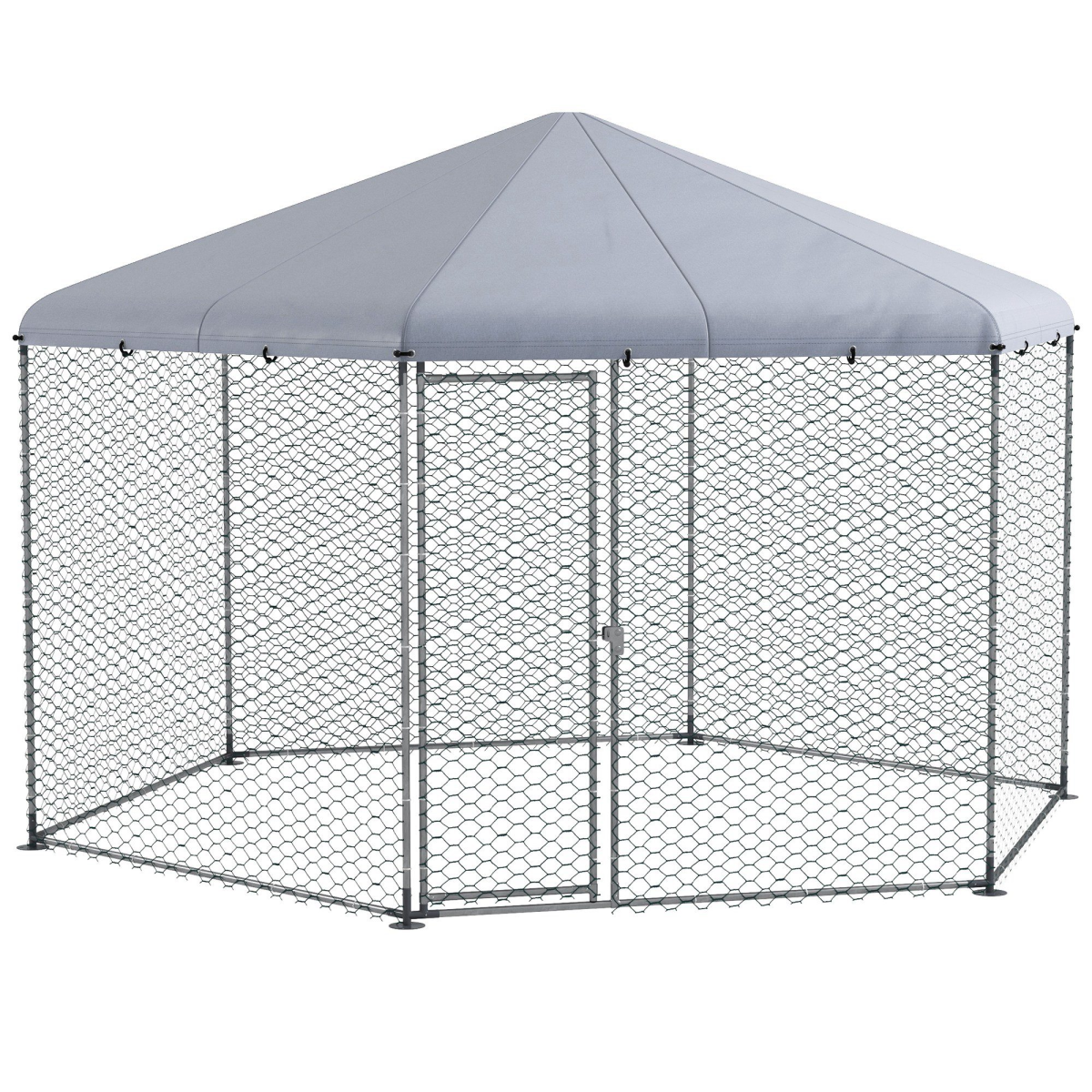 PawHut Walk-In Chicken Run with Cover – Galvanised Steel Coop for 10-15 Chickens, Ducks and Rabbits
