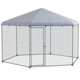 PawHut Walk-In Chicken Run with Cover – Galvanised Steel Coop for 10-15 Chickens, Ducks and Rabbits