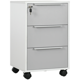 HOMCOM 3-Drawer Mobile File Cabinet with Central Lock and Swivel Casters – Home Office Storage Chest