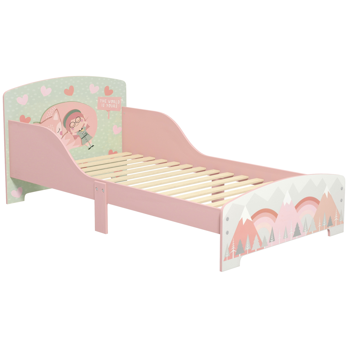ZONEKIZ Animal Design Toddler Bed Frame with Raised Side Panels – Pink, Ages 3-6
