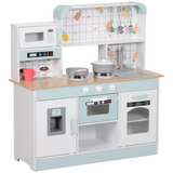 AIYAPLAY Toy Kitchen with Lights & Sounds, Coffee Machine & Ice Maker – Kids Role Play Set, White & Blue