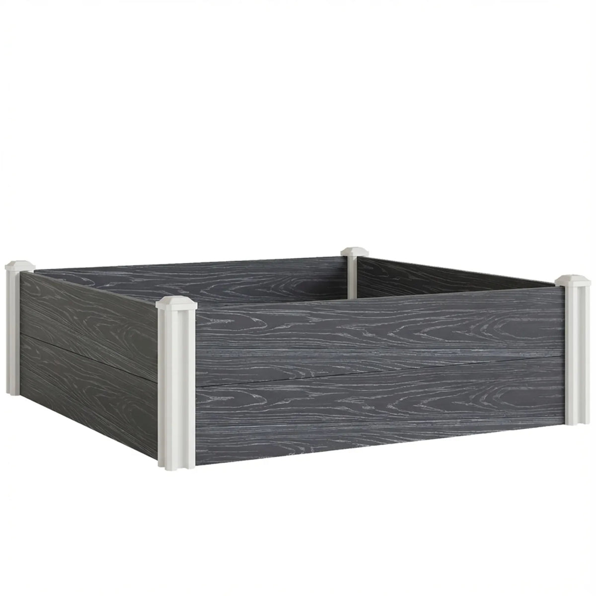 Outsunny Vinyl Raised Garden Bed Kit with Slotting Legs and Open Bottom – Modular 3 x 3 x 1ft Planter, Dark Grey