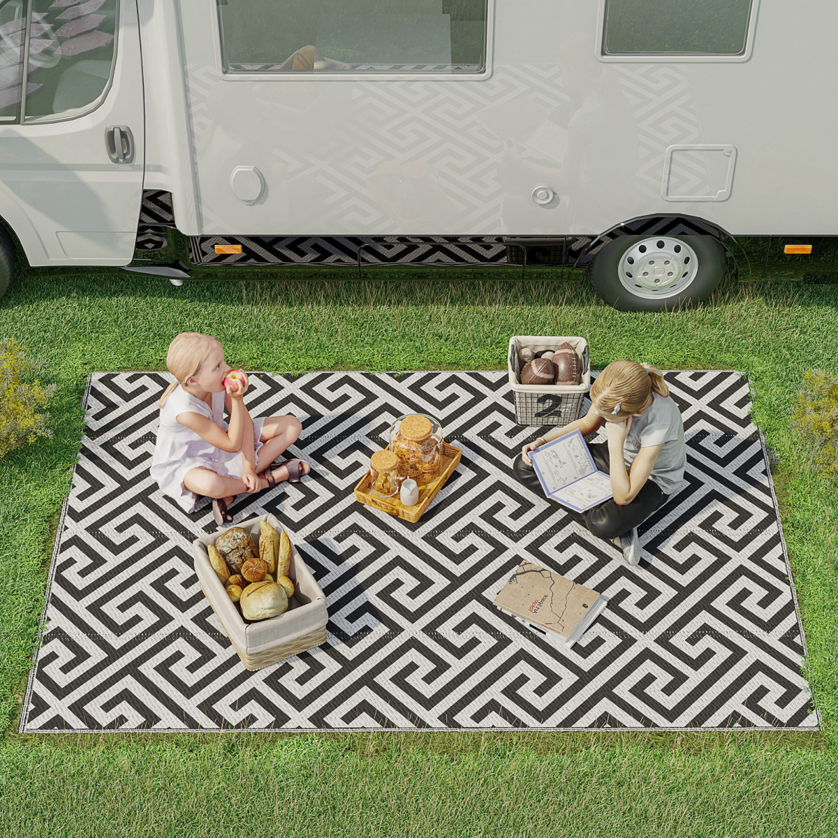 Outsunny Reversible Outdoor Straw Rug, 121 x 182cm
