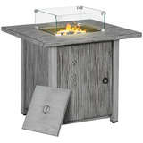 Outsunny 40,000 BTU Propane Gas Fire Pit Table with Glass Screen & Waterproof Cover – Garden Patio Heater, Grey